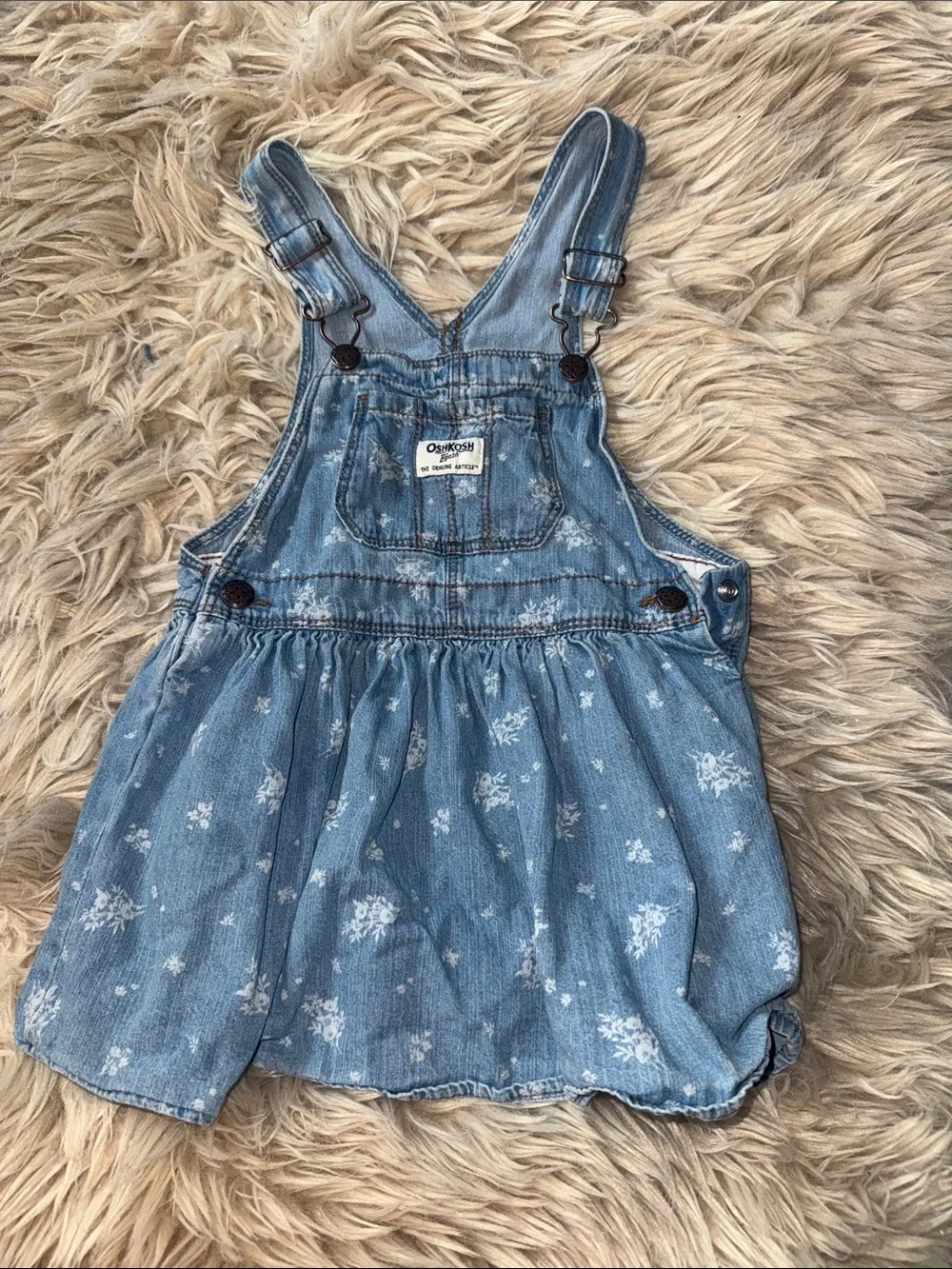 OshKosh B'gosh Light Blue Floral Denim Overall Dress